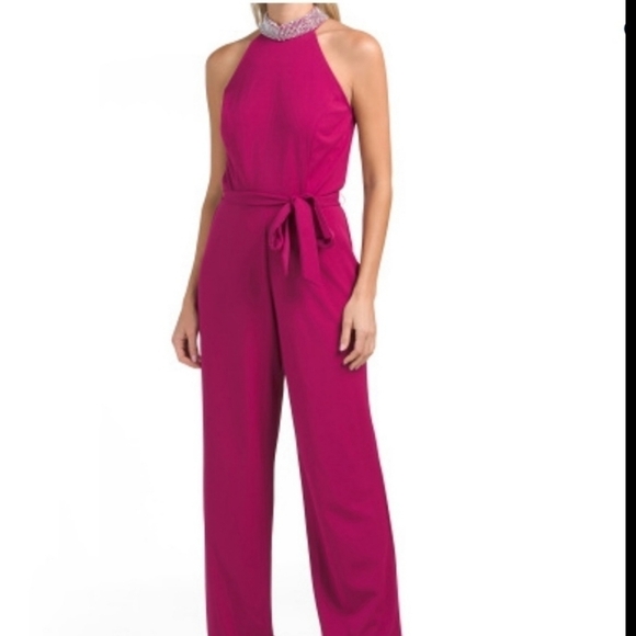 MARINA Halter Jewel Neck  Fuschia Color Jumpsuit - Picture 1 of 16